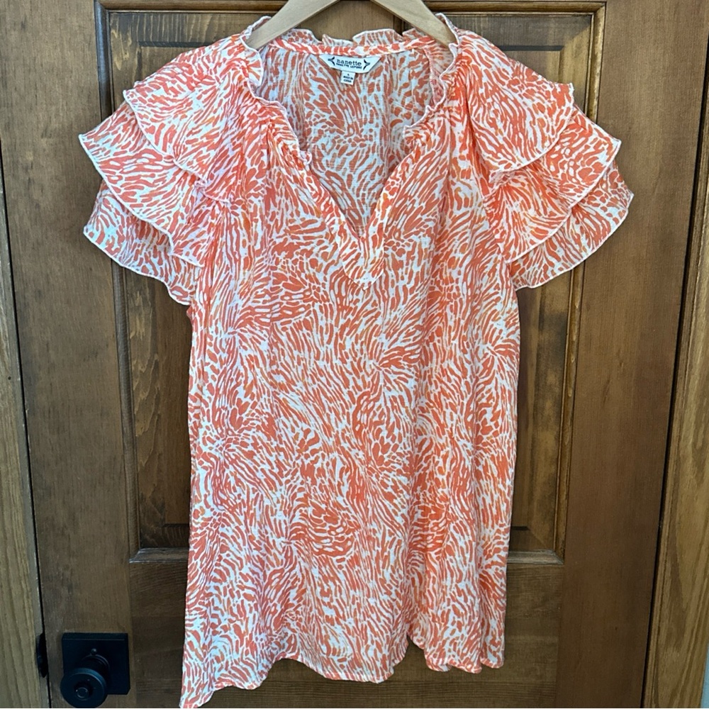 Nanette Lepore‎ Top Blouse Size Large Ruffle Sleeves Spring Summer Office Casual